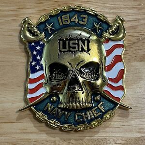 Challenge Coin USN Navy Chief 1843 Skull Flag Military